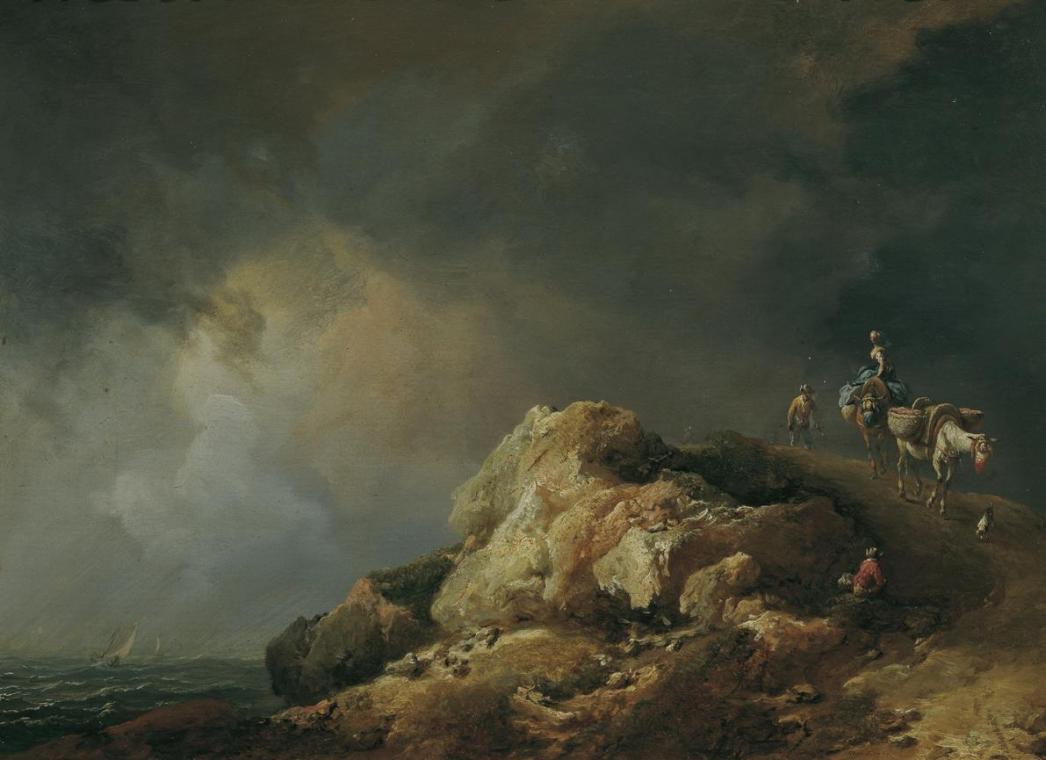 Johann Christian Brand, Küstenlandschaft mit Saumtieren, 1771, Öl auf Holz, 27 x 37 cm, Belvede ...