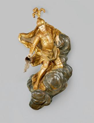 Unbekannter Künstler, Heiliger Florian, 1733 (?), Lindenholz, farbig gefasst, teilweise vergold…