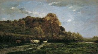 Charles-François Daubigny, Herbstliche Aulandschaft, 1867, Öl auf Leinwand, 85 x 150 cm, Belved…