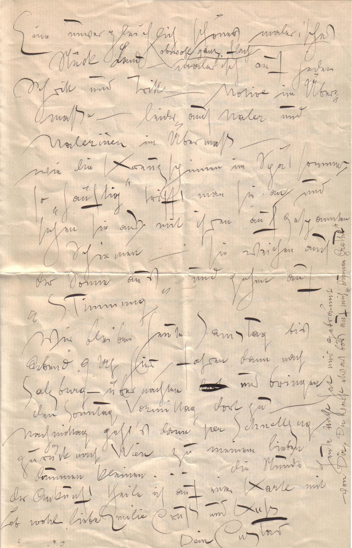 Gustav Klimt, Brief von Gustav Klimt an Emilie Flöge, 3.9.1898, Feder in schwarzer Tusche auf P ...