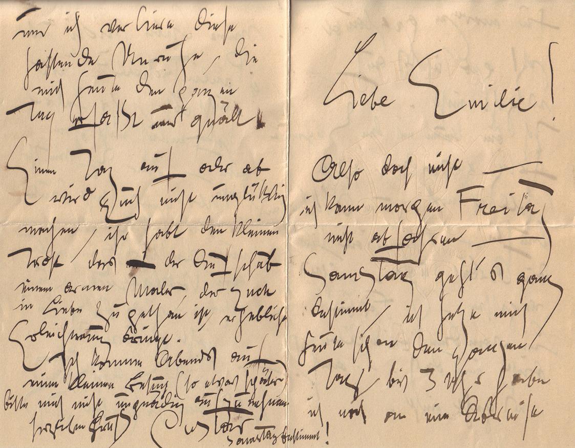 Gustav Klimt, Brief von Gustav Klimt an Emilie Flöge, um 1899, Feder in schwarzer Tusche auf Pa…