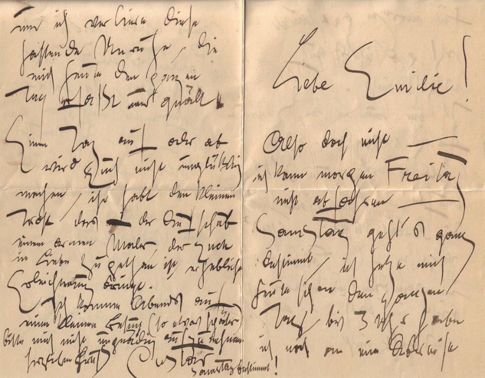 Gustav Klimt, Brief von Gustav Klimt an Emilie Flöge, um 1899, Feder in schwarzer Tusche auf Pa…