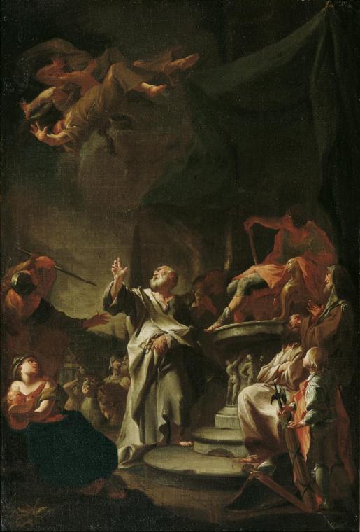 Paul Troger, Der Sturz des Magiers Simon, um 1743, Öl auf Leinwand, 75,5 x 51,5 cm, Belvedere, …