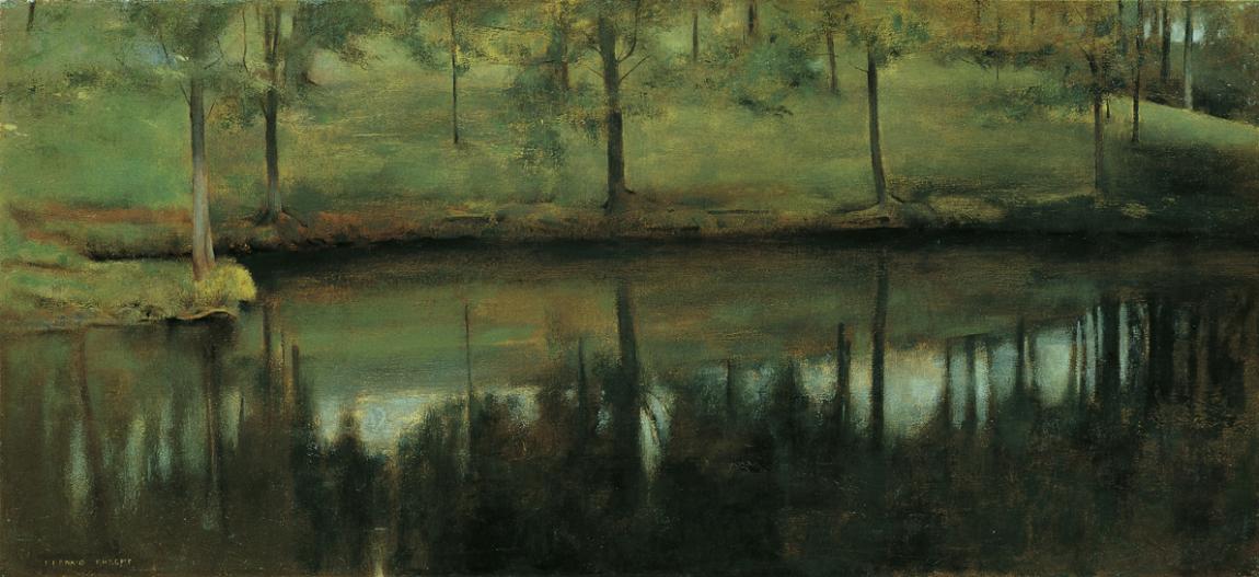 Fernand Khnopff, Unbewegtes Wasser, 1894, Öl auf Leinwand, 53,5 x 114,5 cm, Belvedere, Wien, In ...