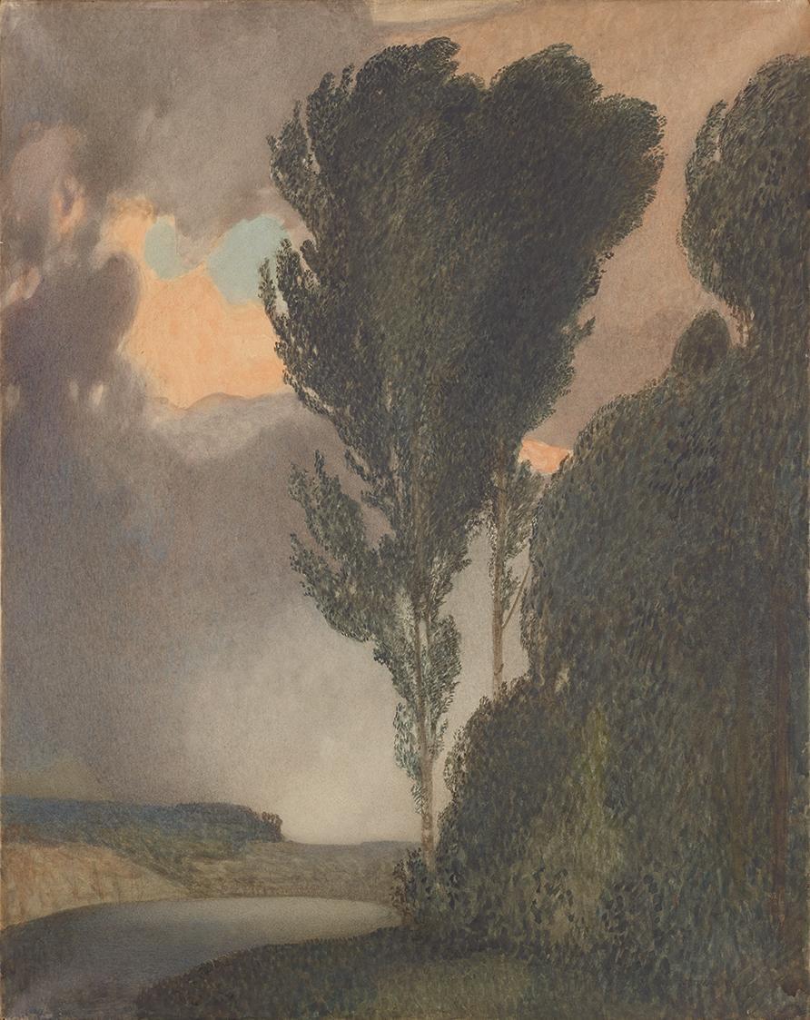 Rudolf Jettmar, Gewitterlandschaft, 1901, Aquarell, Bleistift und Pastell auf Papier, 70 × 56 c…
