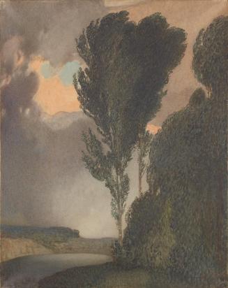 Rudolf Jettmar, Gewitterlandschaft, 1901, Aquarell, Bleistift und Pastell auf Papier, 70 × 56 c…