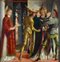 Michael Pacher, Papst Sixtus II. nimmt Abschied vom hl. Laurentius, um 1465, Malerei auf Zirben…