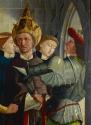 Michael Pacher, Papst Sixtus II. nimmt Abschied vom hl. Laurentius, Detail, um 1465, Malerei au ...