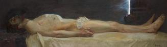 Eduard Adrian Dussek, Leichnam Christi, 1901, Öl auf Leinwand, 58 x 191 cm, Belvedere, Wien, In…