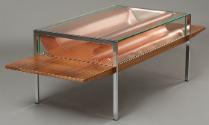 Manfred Wakolbinger, Ohne Titel (Tisch 20er-Haus), 1997, Kupfer, Glas, Metallgestell verchromt,…