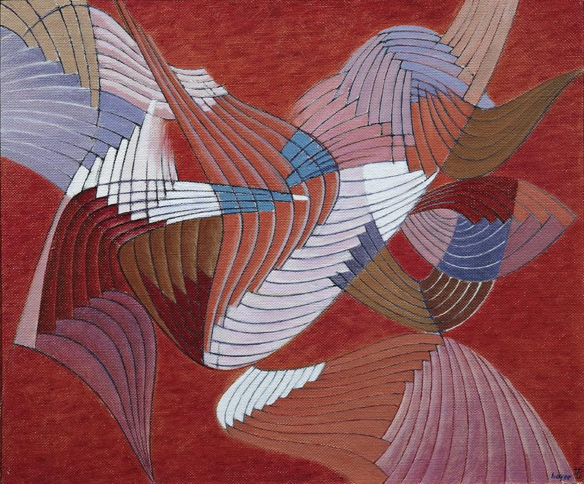 Herbert Bayer, Transformations, 1949, Öl auf Holzfaserplatte, 50 x 60,4 cm, Belvedere, Wien, In…