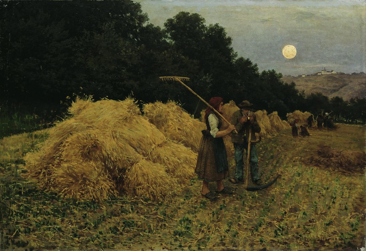 Theodor von Hörmann, Feierabend der Schnitter, 1892, Öl auf Leinwand, 38 x 55 cm, Belvedere, Wi ...