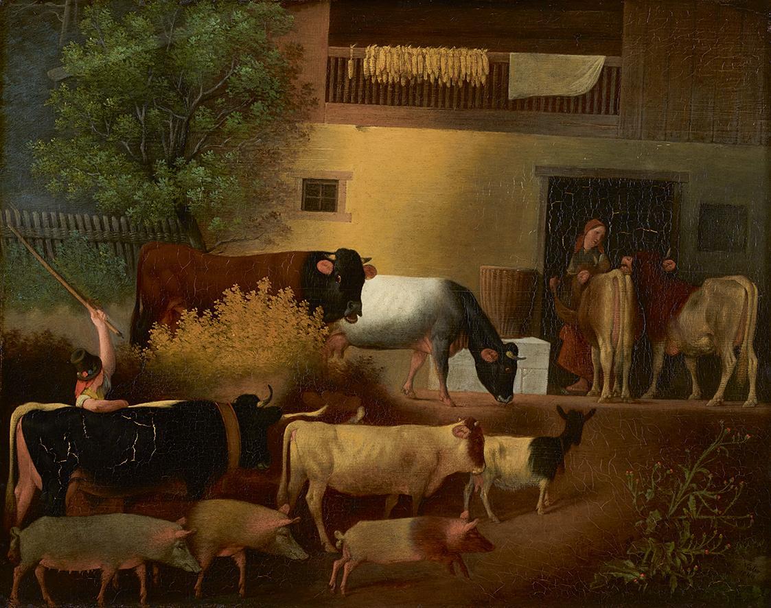 Michael Neder, Die Heimkehr der Herde, 1844, Öl auf Holz, 41,5 x 52 cm, Belvedere, Wien, Inv.-N…