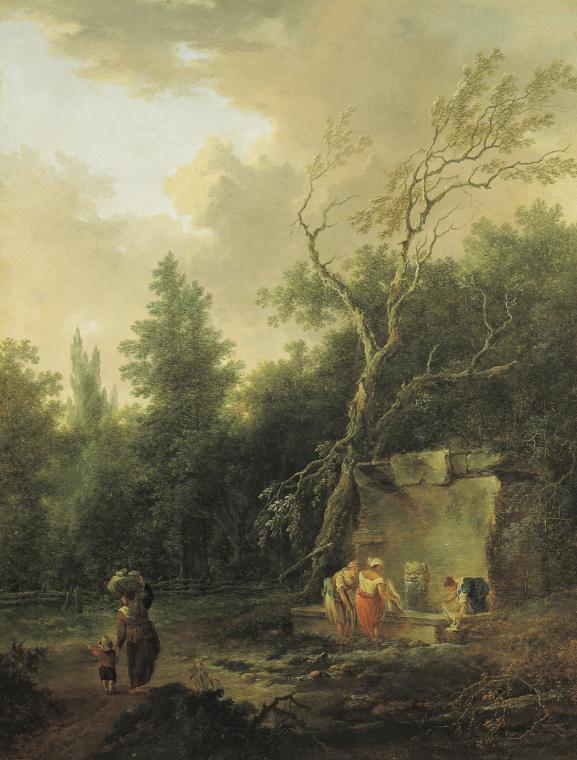 Christian Hilfgott Brandt, Baumlandschaft mit Brunnen, um 1750, Öl auf Leinwand, 63 x 49 cm, Be…