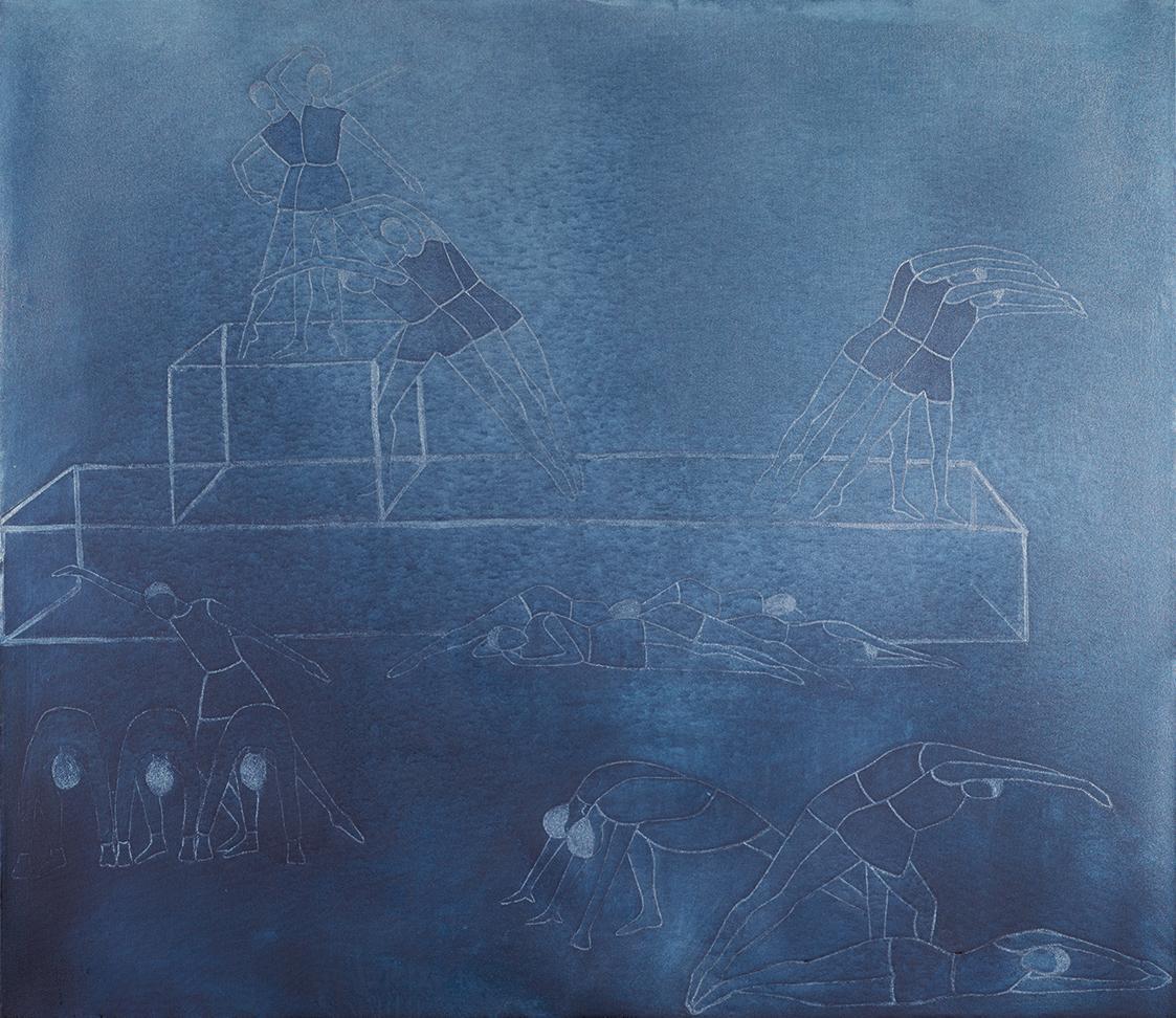 Silke Otto-Knapp, Group (Pool), 2008, Aquarell und Gouache auf Leinwand, 130 x 160 cm, Belveder…