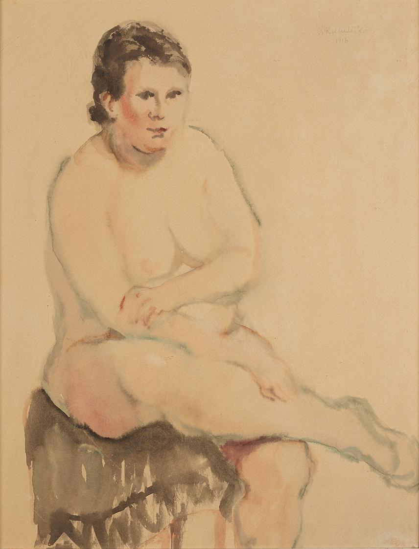 Rudolf Kremlička, Sitzender Akt, 1916, Gouache und Aquarell auf Papier, 45 × 36 cm, Belvedere,  ...