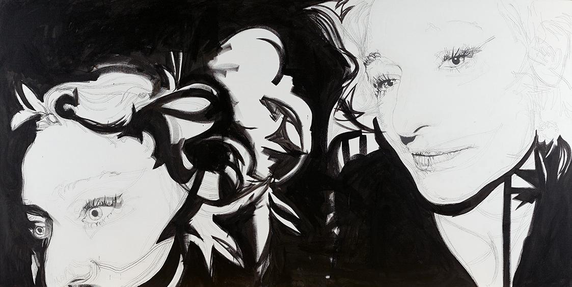 Franz Graf, RETA, 2013, Graphit und Tusche auf Leinwand, ungerahmt: 160 × 320 × 4 cm, Belvedere…