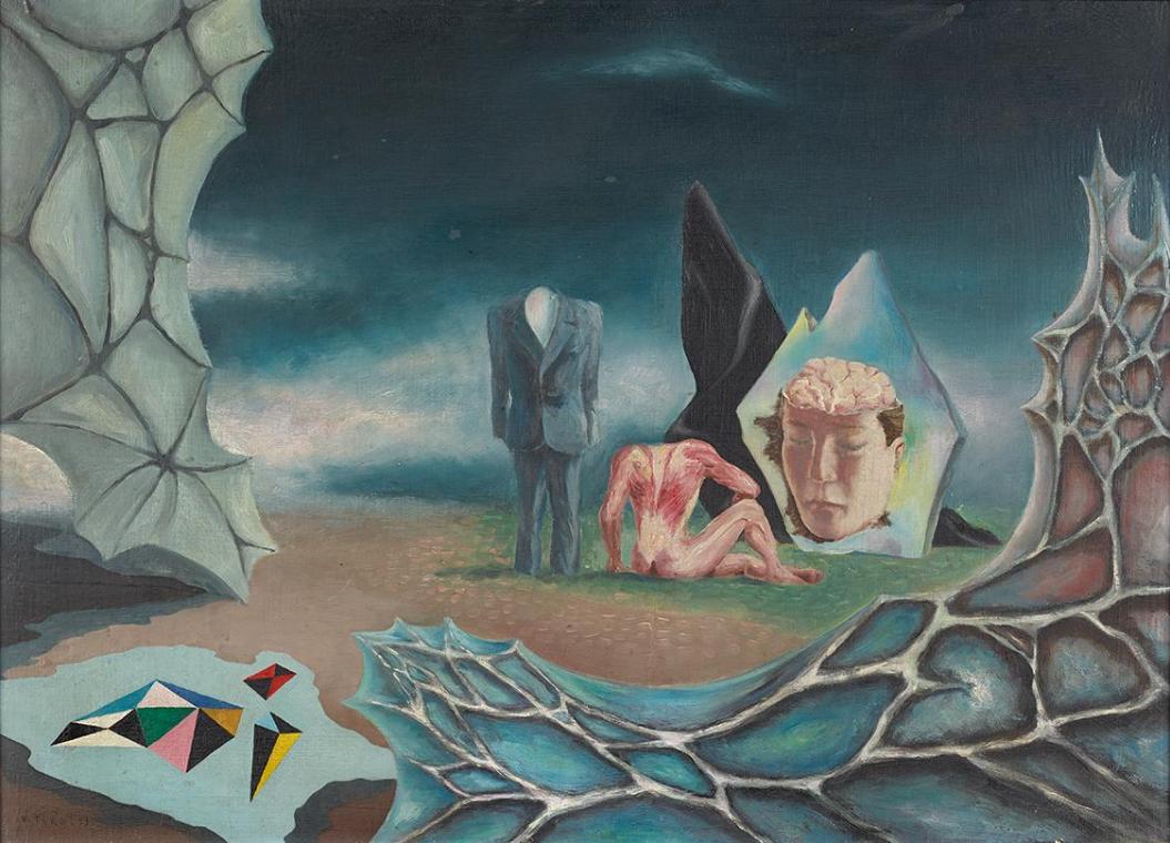 Vaclav Tikal, Homo Sapiens (Kalte Zeit), 1943, Öl auf Sperrholz, 45 × 63 cm, Dauerleihgabe Samm…