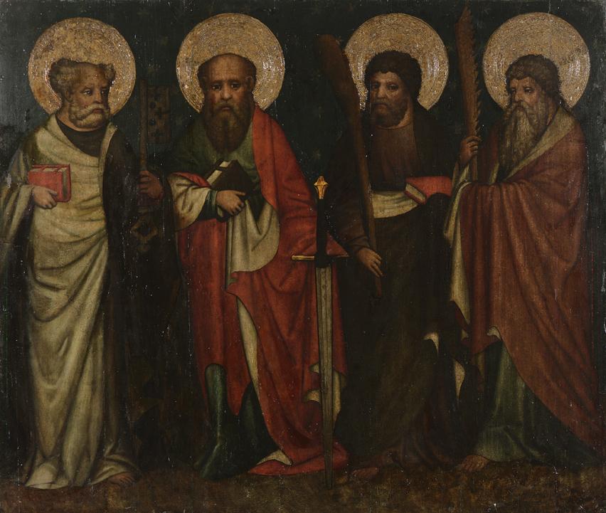 Meister von Laufen, Die Apostel Petrus, Paulus, Jakobus d. J. und Simon, um 1445/1450, Malerei …