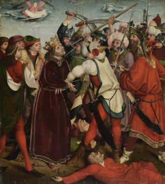 Meister der Oswaldlegende, Martyrium des hl. Oswald in der Schlacht, um 1480/1485, Malerei auf …