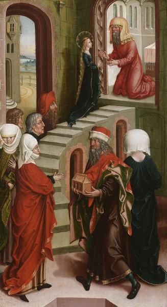 Wiener oder Niederösterreichischer Maler, Tempelgang Mariens, Anfang 16. Jh., Malerei auf Linde…