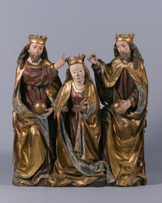 Donauländischer oder Salzburger Bildschnitzer, Krönung Mariens, um 1480, Lindenholz, alte Fassu…