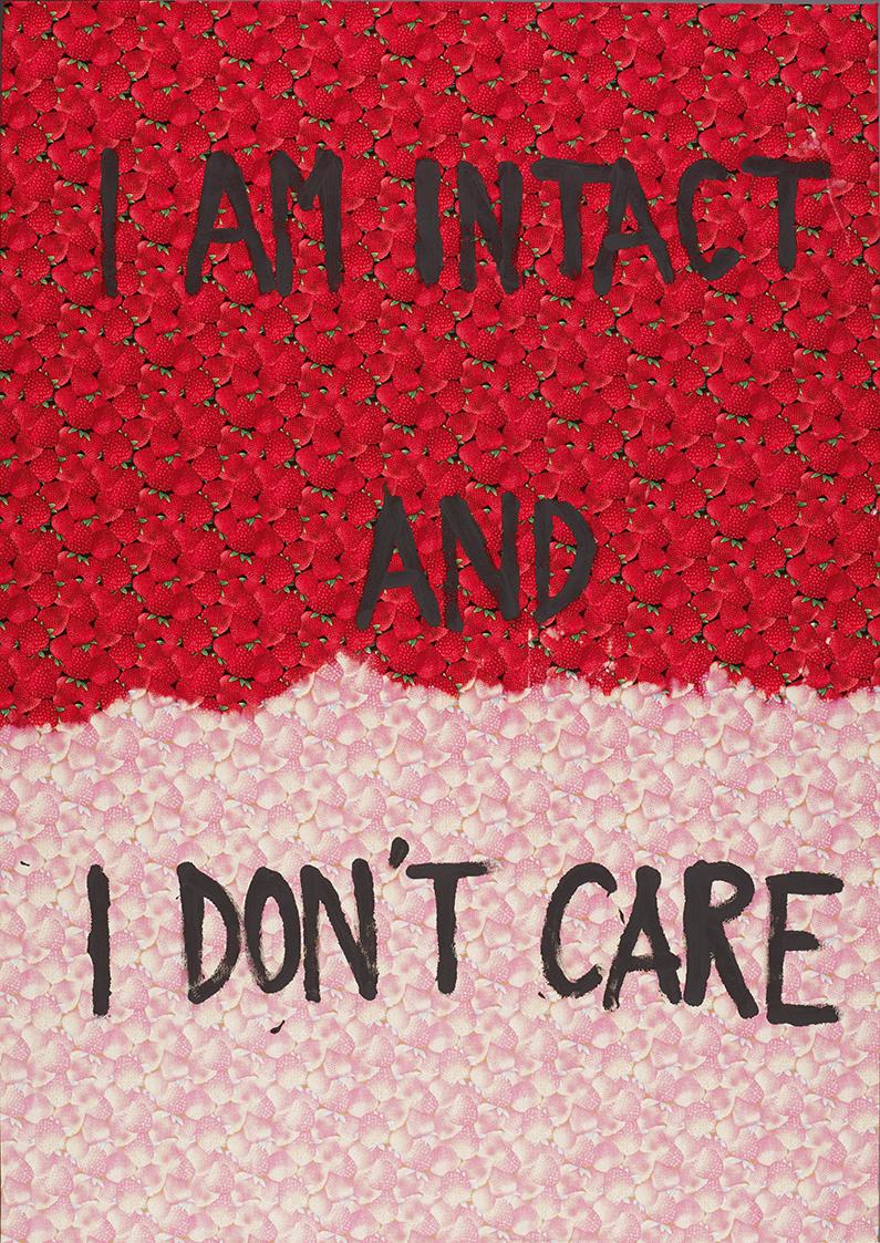 Lili Reynaud-Dewar, I am intact and I don't care, 2013, Farbe auf zur Häfte ausgebleichtem, bed…