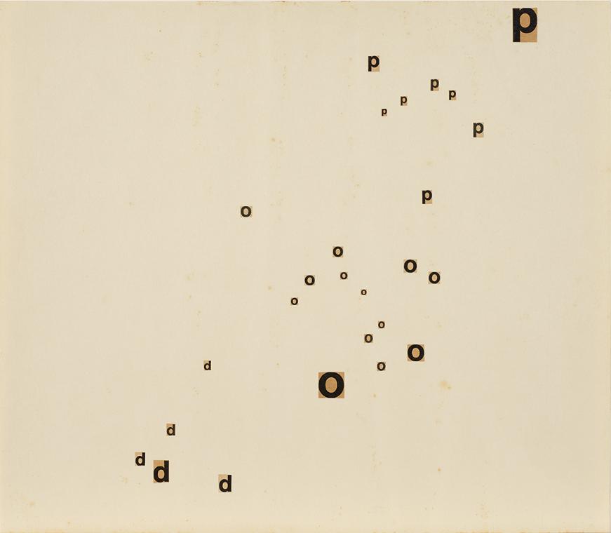 Gerhard Rühm, pod, typocollage, 1961, Collage auf Papier, 34,8 × 39,7 cm, Belvedere, Wien, Inv.…