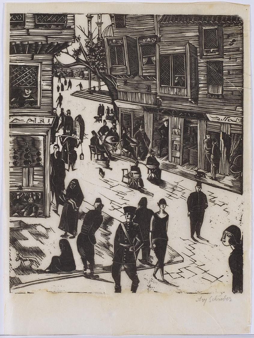 Anny Schröder-Ehrenfest, Motiv aus Konstantinopel (Istanbul), um 1924, Holzschnitt auf Büttenpa…