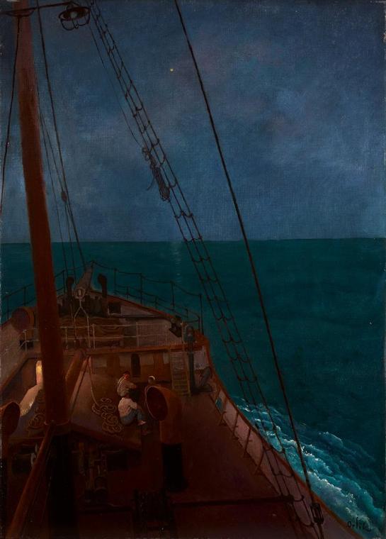 Emil Orlik, Nächtliche Fahrt im Mittelmeer, Anfang 20. Jahrhundert, Öl auf Leinwand, 70,5 × 50,…