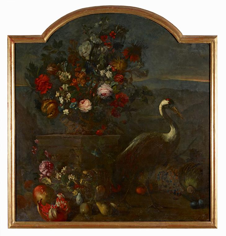 Franz Werner Tamm, Blumenstück mit Kranich, um 1720, Öl auf Leinwand, 151 × 142 cm, Von Prinz E…