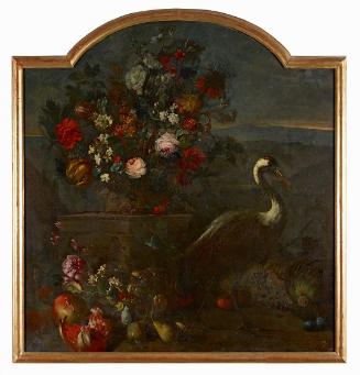 Franz Werner Tamm, Blumenstück mit Kranich, um 1720, Öl auf Leinwand, 151 × 142 cm, Von Prinz E…