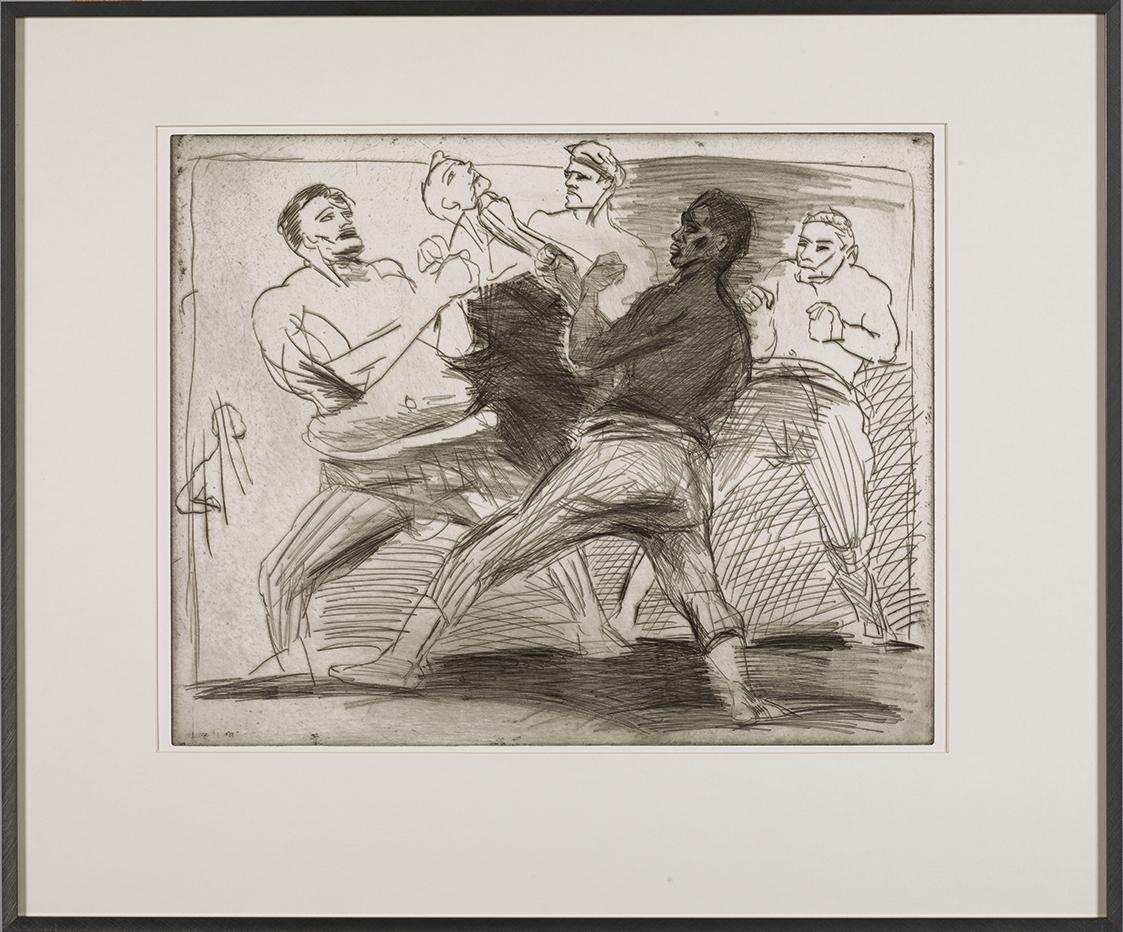 Alfred Hrdlicka, Boxkampf, 1989–1990, Radierung, Blattmaße: 58 × 69 cm, Belvedere, Wien, Inv.-N…