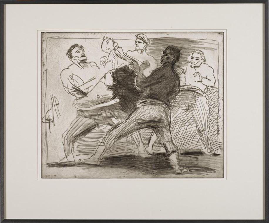 Alfred Hrdlicka, Boxkampf, 1989–1990, Radierung, Blattmaße: 58 × 69 cm, Belvedere, Wien, Inv.-N…