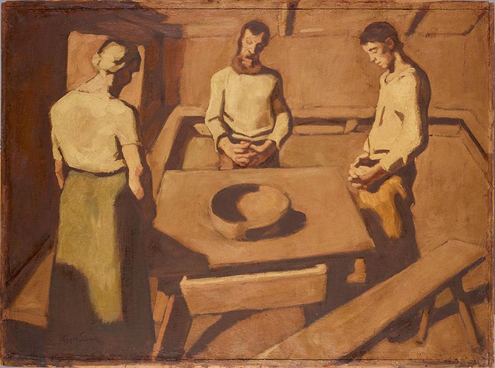 Albin Egger-Lienz, Das Tischgebet, Kleinere Wiederholung der zweiten Fassung, nach 1923, Öl auf ...