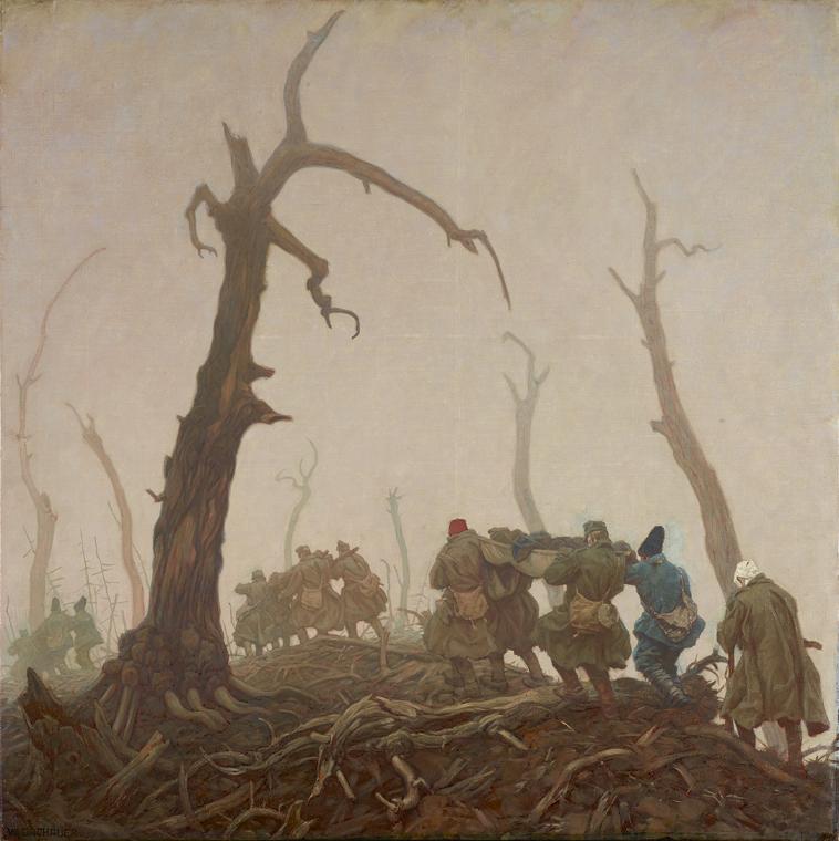 Wilhelm Dachauer, Verwundetentransport, 1916, Öl auf Leinwand, 100 x 100 cm, Belvedere, Wien, I ...