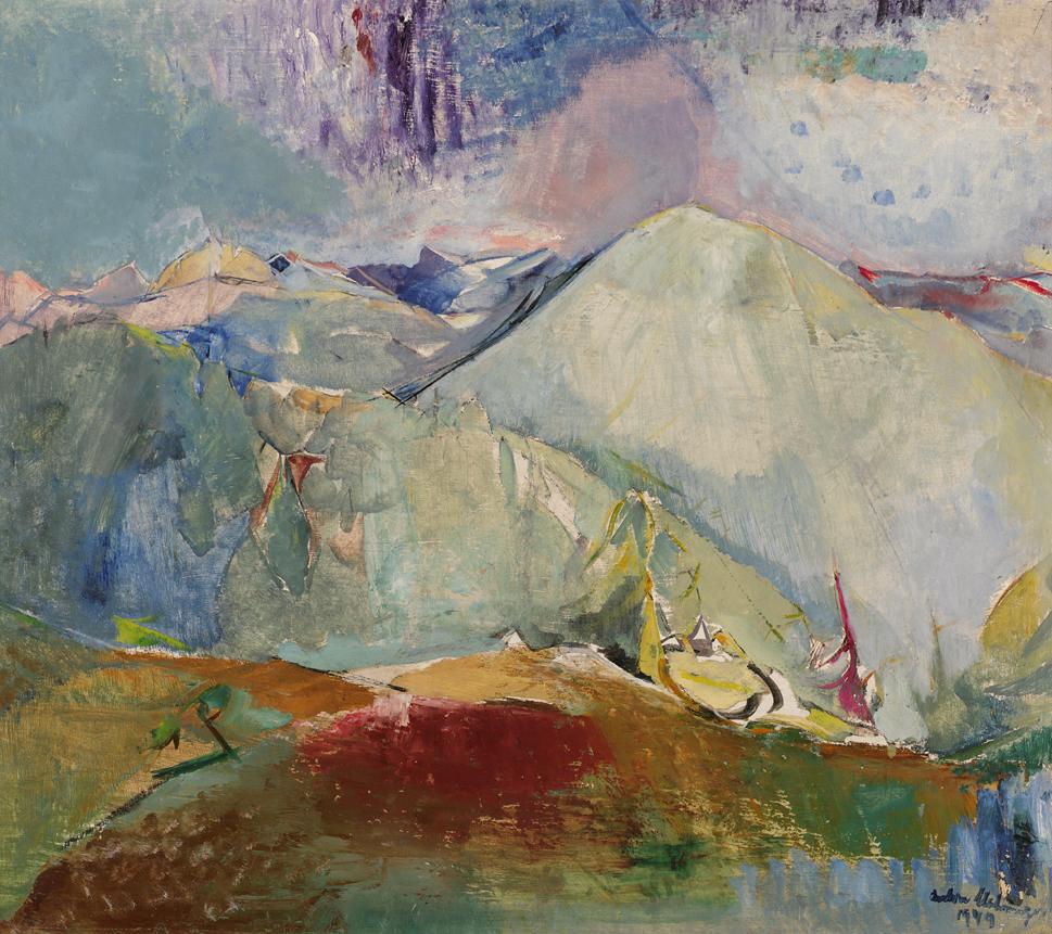 Anton Mahringer, Poludnik-Landschaft, 1949, Öl auf Hartfaserplatte, 60,5 x 71 cm, Belvedere, Wi…