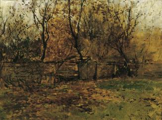August von Pettenkofen, Der Garten des Malers Franz von Lenbach in München, um 1883, Öl auf Kar…
