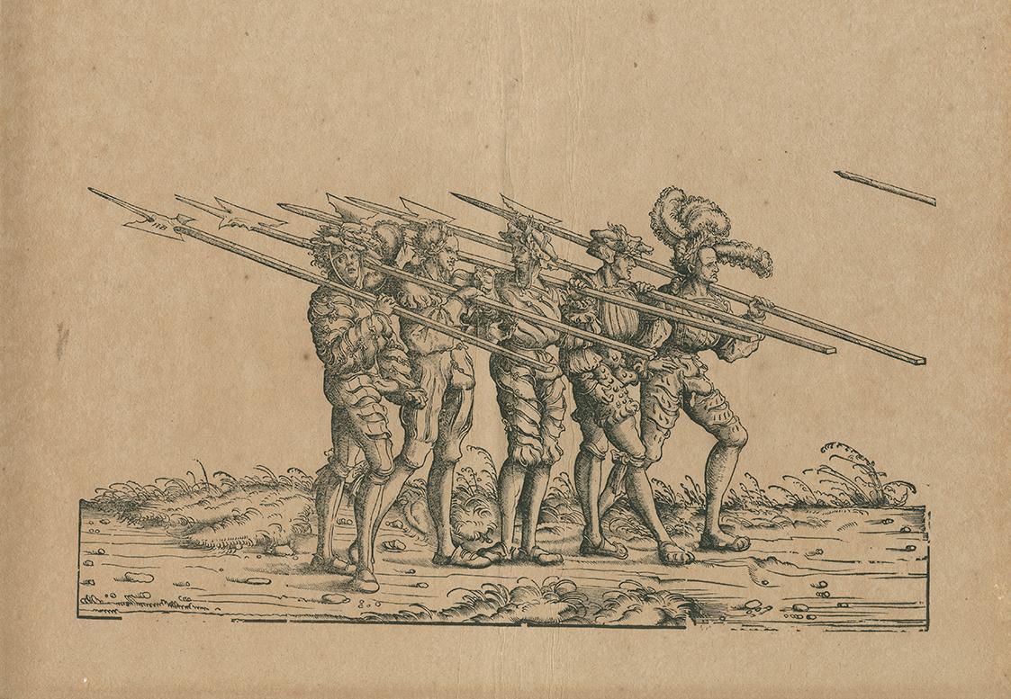 Hans Burgkmair d. Ä., Fechter mit Hellebarden, Holzschnitt, Blattmaße: 41,3 × 57,6 cm, Belveder…