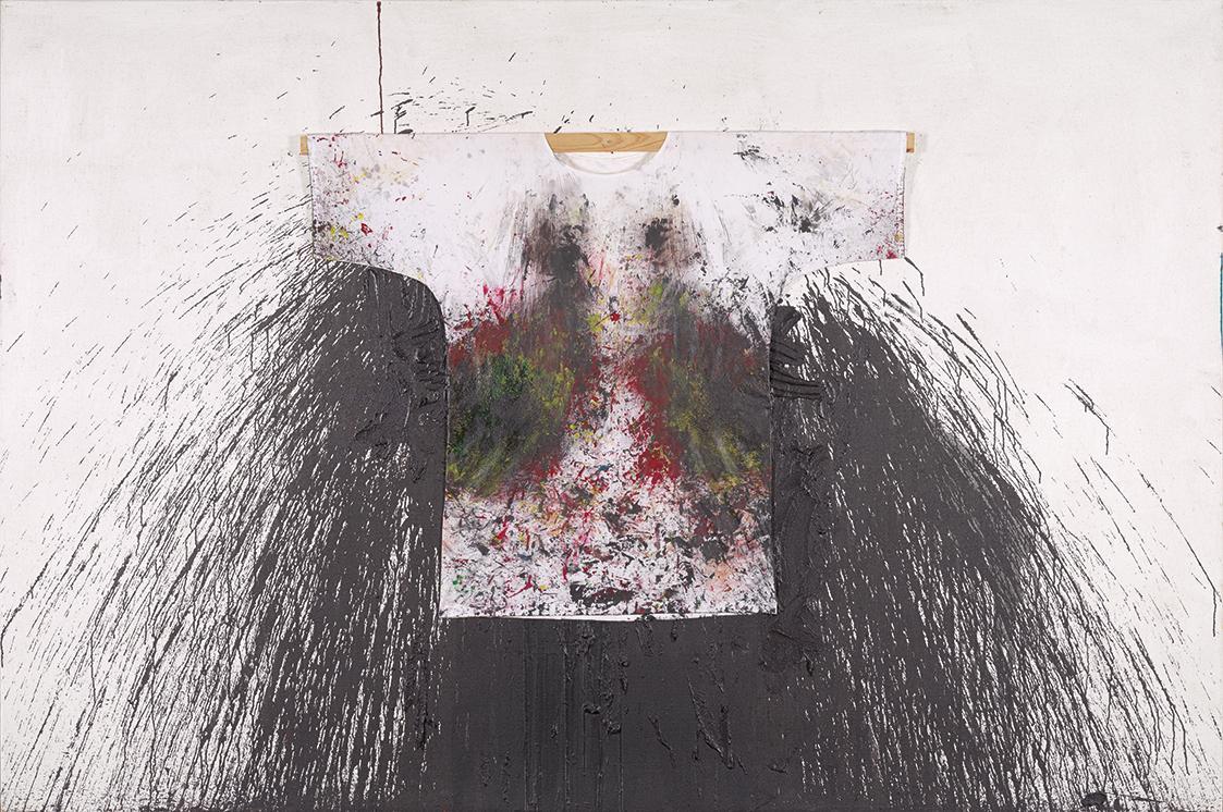 Hermann Nitsch, Charlotte_11, 2011, Acryl und Hemd auf Jute, ungerahmt: 200 × 300 × 7,5 cm, Bel…