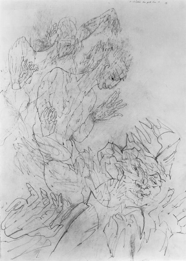 Hildegard Batke-Rest, Christus der gute Narr, 1988, Bleistift auf Papier, 70 x 50 cm, Belvedere…
