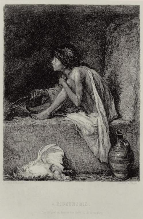 William Unger nach August von Pettenkofen, Zigeunerin, Radierung, Plattenmaße: 25,6 × 19,8 cm,  ...