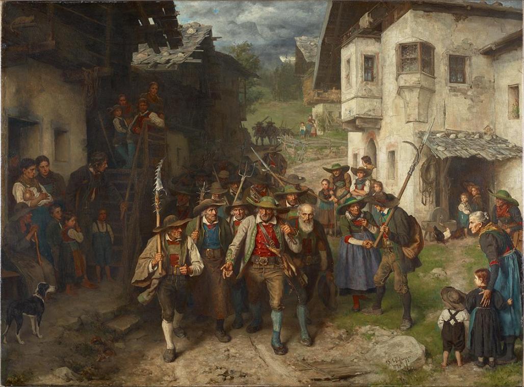 Franz von Defregger, Das letzte Aufgebot, 1874, Öl auf Leinwand, 139 x 191 cm, Belvedere, Wien,…