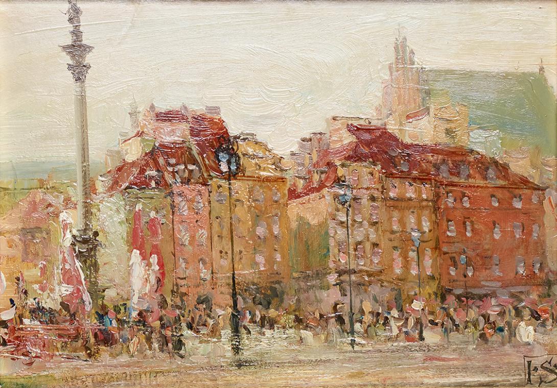 Igor Skworcow, Der Burgplatz in Warschau, um 2000, Öl auf Leinwand, 19 × 27 cm, Belvedere, Wien…