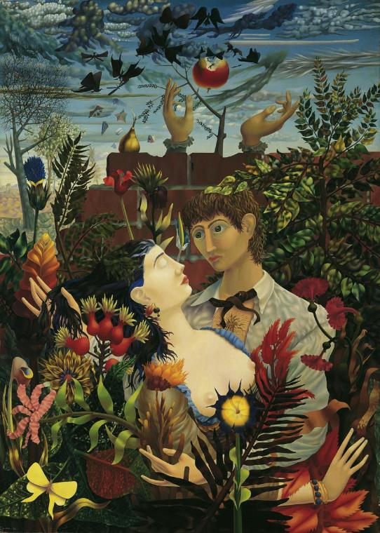 Wolfgang Hutter, Adam und Eva, 1955, Öl auf Papier auf Holzfaserplatte, 89,5 x 63,5 cm, Artothe…