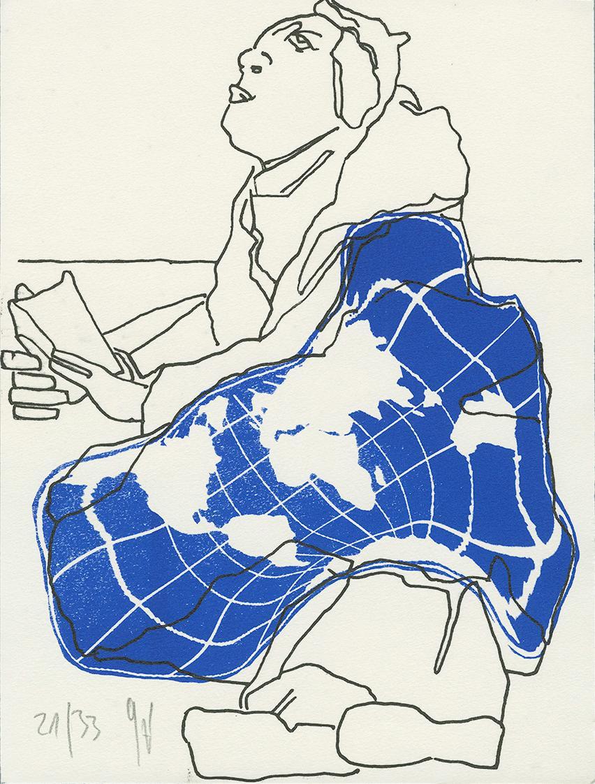 Eric Neunteufel, Der Lesende, 2011, Federlithografie/Siebdruck auf Hahnemühle Tiefdruckpapier 1…