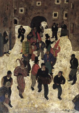 Alfons Walde, Fasnacht in Kitzbühel, um 1920-1925, Öl auf Karton, 43,5 x 32 cm, Belvedere, Wien…