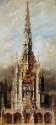 Hans Makart, Gotische Grabkirche St. Michael, Turmfassade, 1883, Öl auf Leinwand mit collagiert…