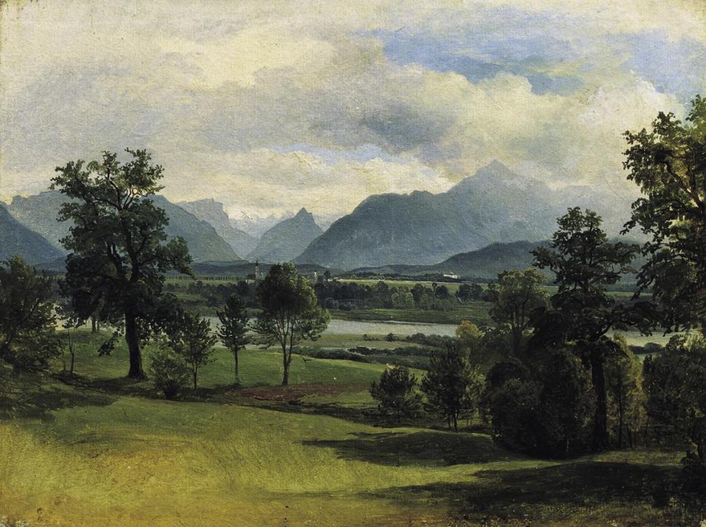 Friedrich August Mathias Gauermann, Blick auf Liefering, nach 1830, Öl auf Papier auf Leinwand, ...