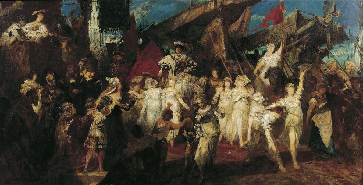 Hans Makart, Der Einzug Karls V. in Antwerpen, 1875, Öl auf Leinwand, 127 x 240 cm, Belvedere, …